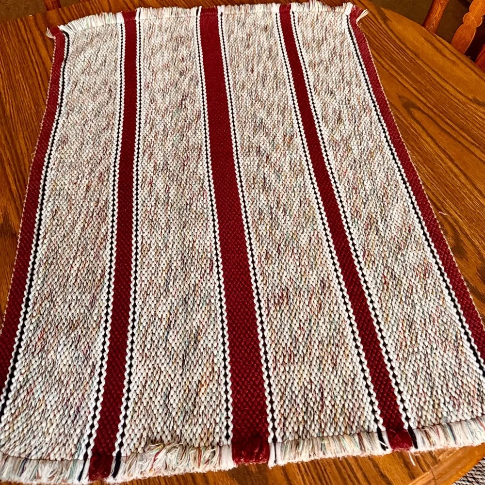 Vintage Handwoven Wool / Cotton Western Rustic Striped Rug